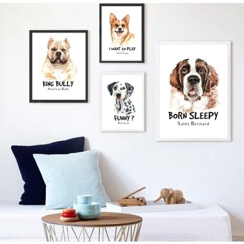 New Modern Decorative Painting 2019 Lovely Dog Corgi Bully Dalmatian Bernard Nordic Hanging Painting Canvas Painting Wall Art