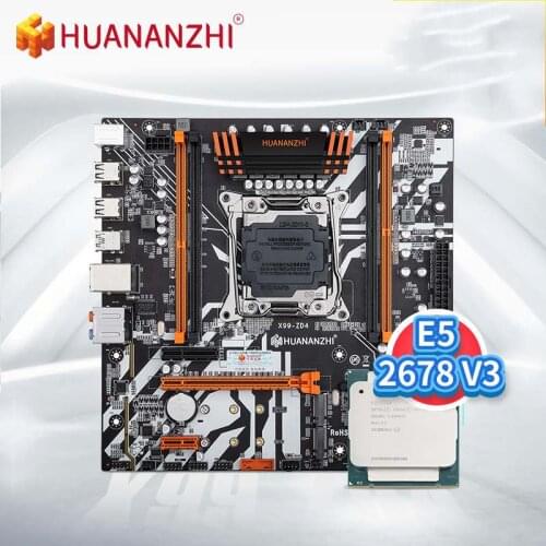 HUANANZHI X99-ZD4 Motherboard with Intel XEON E5 2678 V3 Combo Kit Set Support DDR4 RECC NON-ECC Memory NVME USB 3.0 M ATX