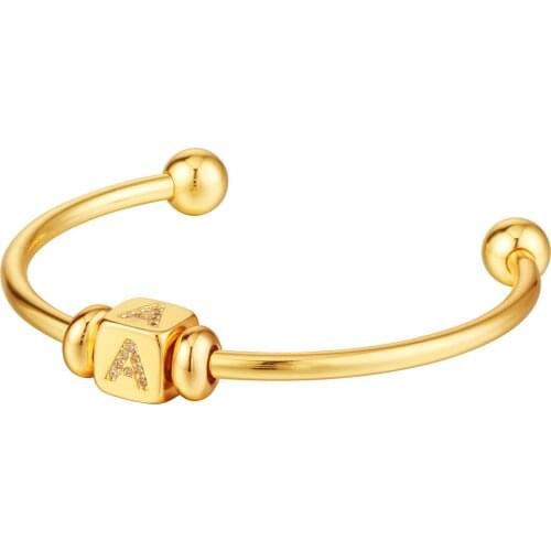 Copper Cubic Zirconia 26 Alphabet Letter Bracelets A-Z Adjustable Spacer Beads Cuff Bangle Bracelets for Women DIY Jewelry Gift