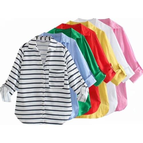 MXTIN 2021 Women Spring Vintage Solid Pockets Blouses Fashion Lapel Collar Single Breasted 6 Colors Female Shirts Casual Tops