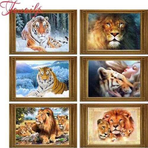 DIY 5D Diamond Mosaic Lion tiger Handmade Diamond Painting Cross Stitch Kits Diamond Embroidery Patterns Rhinestones Arts
