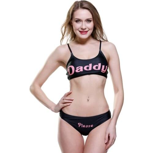 2021 New Fashion Swimsuit Come Here Daddy Letter Print Split Bikini