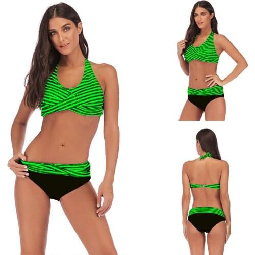New Womens Plus Size Bikini Set Striped Print Bra And Panties Swimsuit Two-Piece Beach Vacation Swimming Women Swimsuit