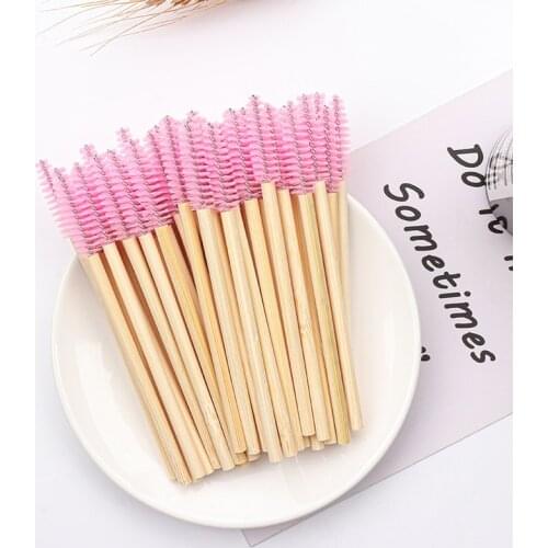 Wholesale 50pcs/lot Disposable Eyelash brush Bamboo Mascara Spoolie Brushes Nylon Eyebrow Lashes Brush Beauty Makeup Tools