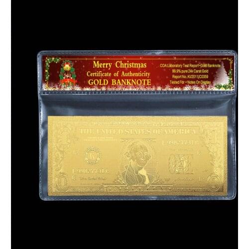Gift commemorative coin 1 dollar old banknote 24k gold-plated Christmas plastic photo frame paper gift 2 / batch