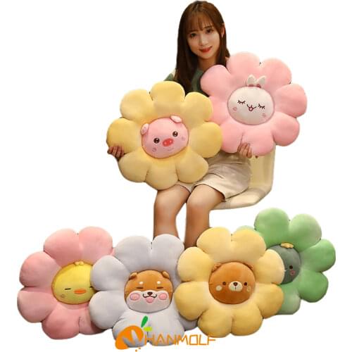 45/60/80cm Animals Flowers Combined Plushie Stuffed Cartoon Plant Pillow Bunny Pig Dino Soft Seat Cushion Props Decoration