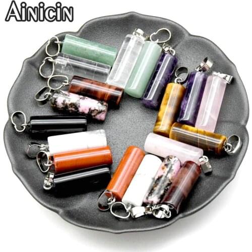 New Arrival 8x23mm Natual Semi-precious Stone Cylinder Shape Pendants Amethyst Crystal Agate Opal For Earrings Necklace Making