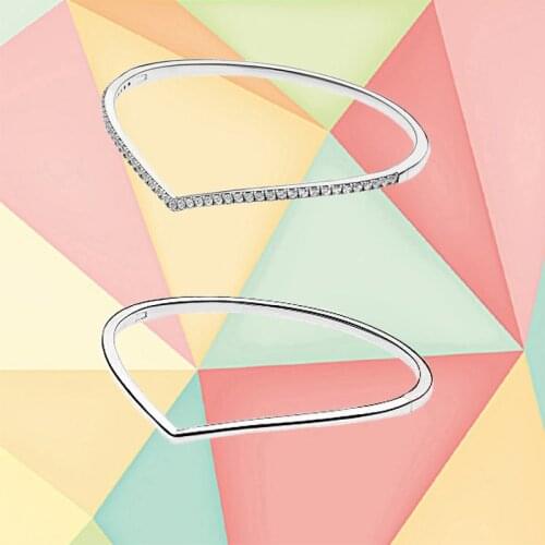 S925 Sterling Silver Zircon Polished Wishbone Bracelet Ladies Fashion Party Jewelry, Exquisite Gift For Friends