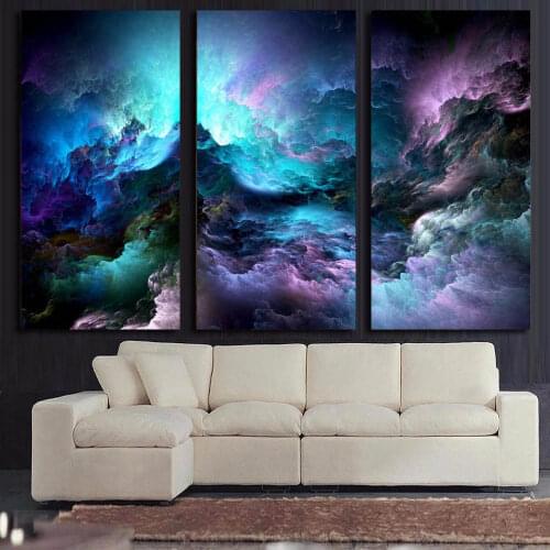 Frame Canvas Wall Art Poster Landscape For Living Room Decor 3 Pieces Abstract Psychedelic Nebula Space Painting Pictures