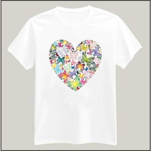 Floral Butterfly Heart Print Women Tshirt Casual Cotton Harajuku For Funny Top Tee Whtie Black Plus Size Drop Ship HH305-107