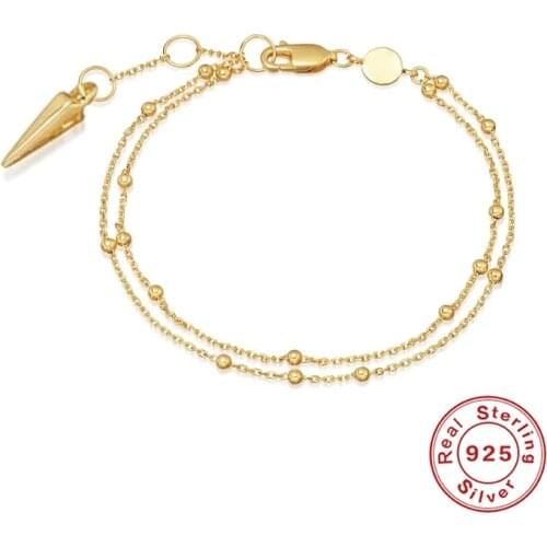 S925 Sterling Silver INS Double Strand Bead Charm Bracelets Bangle for Birthday Wedding Gift Vintage Adjustbale Woman Bracelets