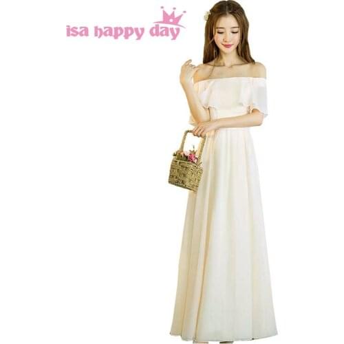 Champagne bridesmaide chiffon vintage bridesmaid cheap sweetheart off the shoulder sleeveless dress styles & weddings H4172