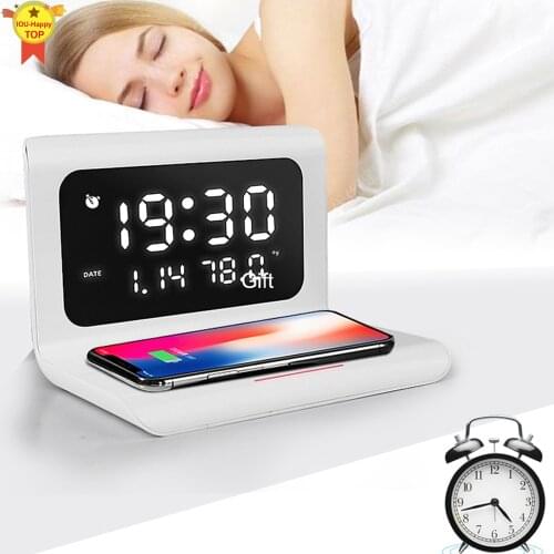 LED Digital Smart Alarm Desktop Clocks with Wireless Charger 10W Fast Charging for iPhone 11 Xs Max X XR 8 Plus Samsung S10 Plus