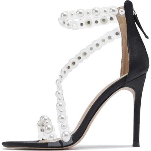 Gorgeous Beaded Pearls Wedding Heels 10 CM Open Toe Prom Evening Party Shoes Bridal High Heels Lady Formal Dress Stile