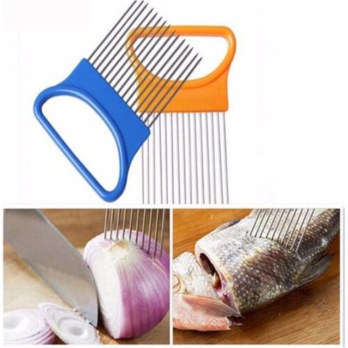 Easy Cut Onion Holder Fork Stainless +Plastic Vegetable Slicer Kitchen Tools Tomato Cutter Metal Meat Needle Gadgets Meat Fork