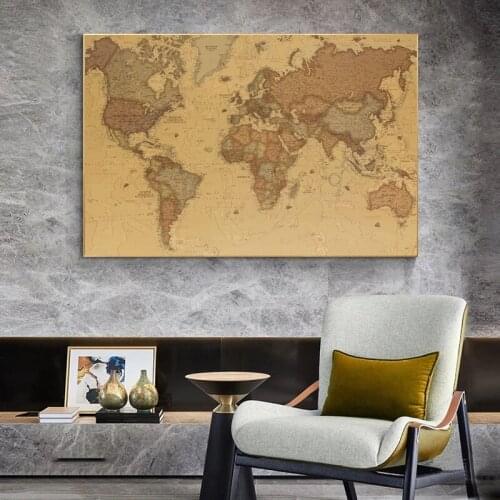 Vintage Nautical Ocean Sea World Map Retro Old Art Canvas Painting For Home Decor Living Room Poster Cafe Antique Painting Decor