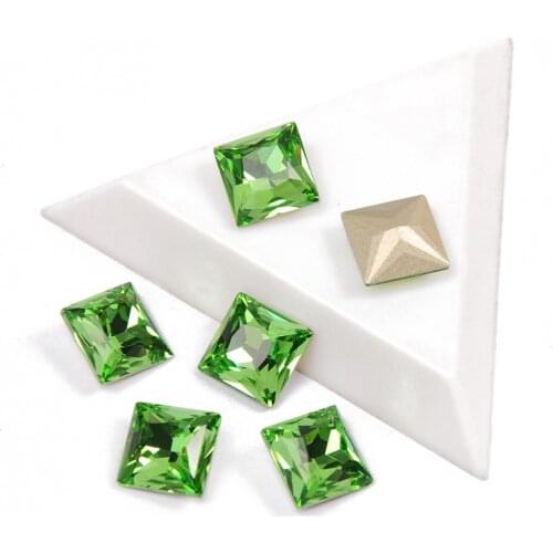 YANRUO 4447 Top Fancy Rhinestone Peridot Color Princess Square Shape Bling Stones Crystals Nail Rhinestones For Nail Art Gems