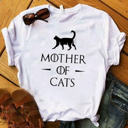 Women T Womens Cartoon Mother of Cat Short Sleeve Graphic Ladies Printed Top Tee Shirt Femme Tshirt Female Clothes T-shirt
