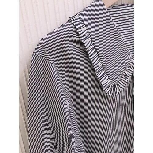 2021 Early Spring New Women Shirt Sweet Versatile Fashion Loose Long-sleeved Doll Collar Striped Shirt Women