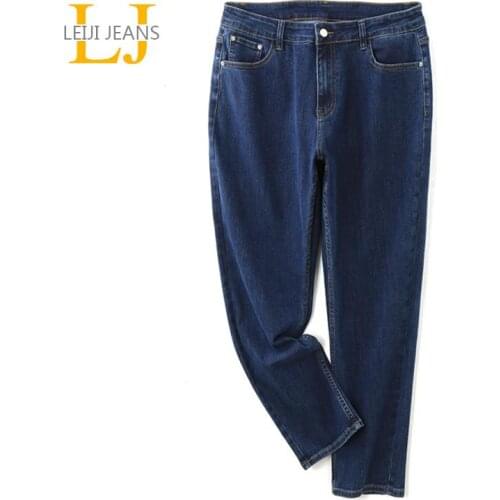 LEIJIJEANS Plus Size S-6XL Prublish Blue Washed boyfriend denim Mid Waist Full Length Loose Women boyfriend blue women Jeans