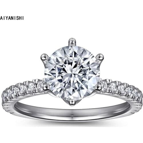 AIYANISHI 925 Silver 2CT Sona Diamond Ring for Women Ring White Gold Jewelry Fashion Popular Wedding Rings for Female Jewellry