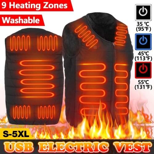 9 Area Heated Electric Vest 3speed Adjustable Temperature Thicken Heated Jacket USB Self-heating Jacket Ultra Light Thicken Vest