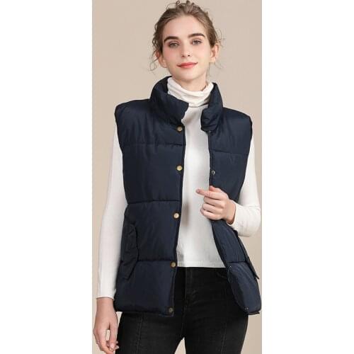 Winter Vest Women Stand Collar Loose Cotton Down Padded Jackets Sleeveless Office Lady Fashion Thick Waistcoats Female AU-288
