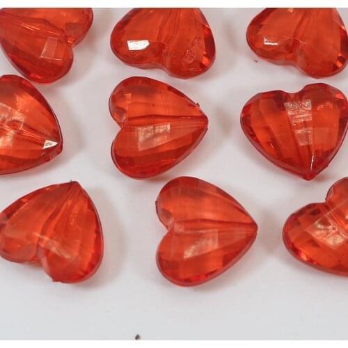 10 Red Transparent Acrylic Faceted Heart Charm Beads 30mm