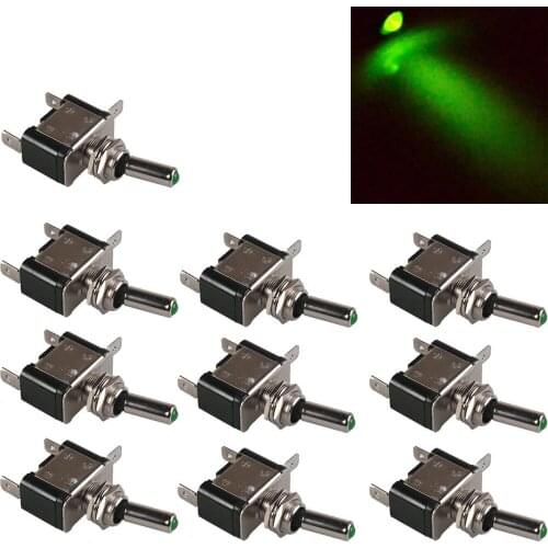 10Pcs 12V 20A Green red white blue yellow LED Light Rocker Toggle Switch SPST ON/OFF Car Motor 3Pin