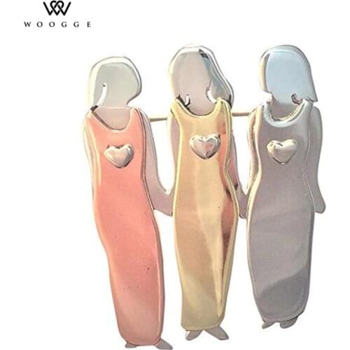 2018 Fashion Jewelry Pink Enamel Pin Metal Heart Bond Between Three Sisters Designer Brooch Broches Vintage Brooches For Women