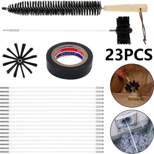 23pcs Chimney Cleaning Brush Nylon Brush With 18pcs Long Handle Flexible Pipe Rods For Chimney Kettle House Cleaning Tool Kit