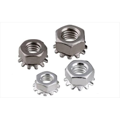 304/201 stainless steel / zinc plated K type nut with multi tooth locknut K cap screw cap M4-M8