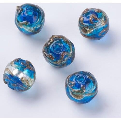 Pandahall 5pc Handmade Foil Lampwork Beads with Gold Sand Round DIY Jewelry Finding Making Necklace Bracelets Anklet,12mm