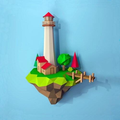 70CM Island Lighthouse Wall Decor Paper Model Home Art Decoration 3D Papercraft DIY Handmade Adult Craft Toy Childrens room