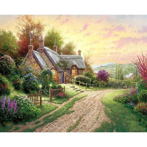 MM 14/16/18/28 CROSS STITCH Full Round Drill 5D DIY Diamond Painting " Landscape of the Cottage" 3D Embroidery Cross Stitch