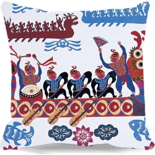 Dragon Boat Race Pattern Square Cushion Pillow case cover For Car Home sofa hotel Decorative - Cloth, Double-sied Printing