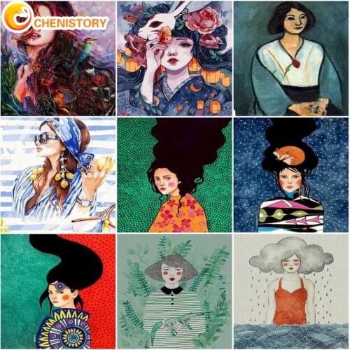 CHENISTORY Coloring By Number Portrait DIY Oil Painting By Numbers Girl Frame Picture Home Decor Drawing On Canvas Hand Painted