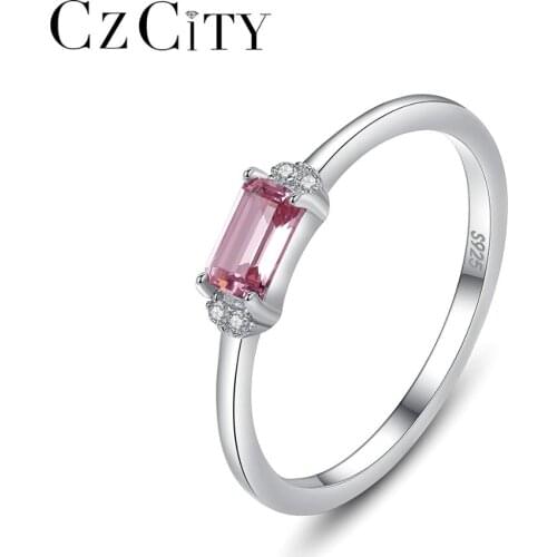 CZCITY Elegant Rings Pink Gemtones 925 Sterling Silver Fine Jewellery for Women Dating Engagement Christmas Gift Bijoux SR604