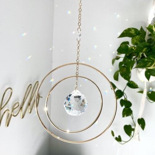 Double Brass Hoop Crystal Sun Catcher, Rainbow Maker Window Hanging
