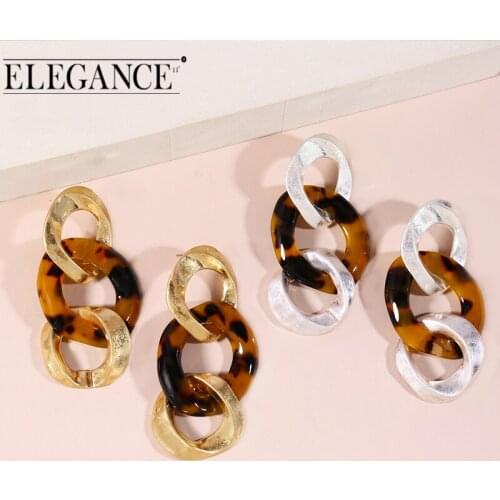 Elegance Fashion Golden Silver Geometric Long Pendant Hit Color Earrings Round Earrings for Women Girls Party Jewelry