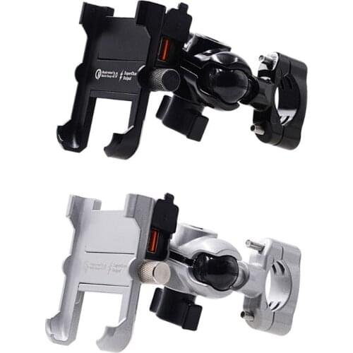 H05A Waterproof Metal Motorcycle Smart Phone Mount with QC 3.0 USB Quick Charger Motorbike Mirror Handlebar Stand Holder for