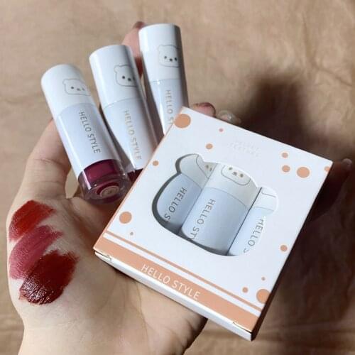 HELLO STYLE 3pcs Set Cigarette Tube Lip Glaze Mirror Water Lip Glaze Set Waterproof Lasting Lipstick Set Cosmetics Gift TSLM1