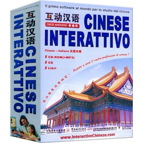 Interactive Chinese Italian note 8 textbooks + 16 CDs Chinese course for Italians short term teaching material oral Chinese