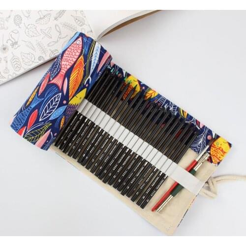 Kawaii Cute Fish Penal Roll School Pencil Case 36/48/72 Holes Canvas Pencilcase for Girls Boys Large Big Pen Bag Sationery Pouch