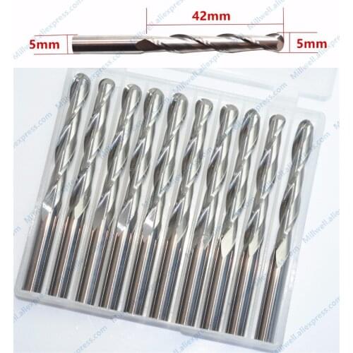5mm*42mm-10pcs,free shipping cnc solid carbide end mill,woodworking router bit,wood tool,ball head spherical milling cutter