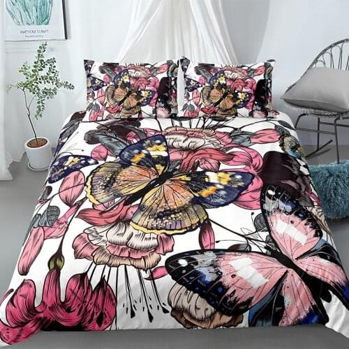 Beautiful Butterfly 2/3pcs Bed Sets Single Full King Queen Bedding Set Soft Material Duvet Cover Bohemian Bedclothes