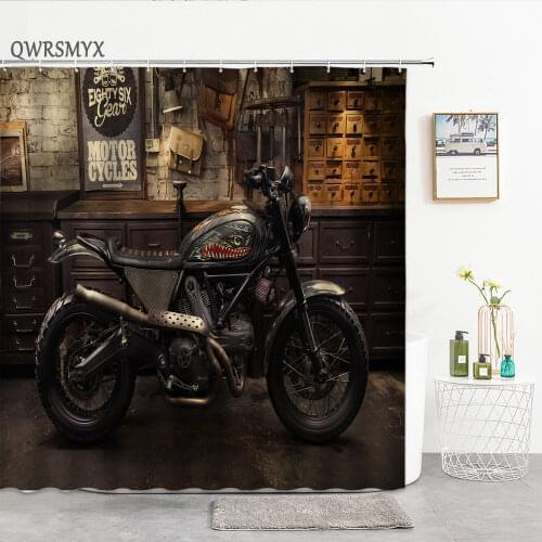 Motorcycle Shower Curtains Racing Car Extreme Sport Bath Curtain Creative Flame Theme Bathroom Decor Screen Waterproof Fabric