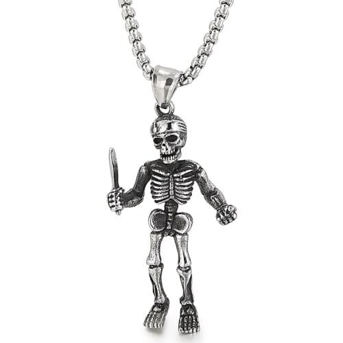 29*53MM Raise the sword Pendant Skull Goth Punk Necklaces for Men Stainless Steel Punk Jewelry Rolo Chain 3mm 24 inch