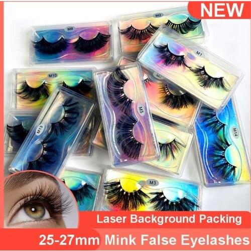 Soft Light 25-27mm Thick Long Mink False Eyelashes Clear Laser Packing Reusable Handmade Fake Lashes 30 Pairs/Lot DHL Free