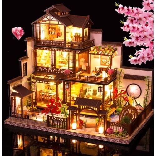 DIY Wooden Dollhouse Kit Miniature Building With Furniture Accessories Assemble Toys Japanese Antique Loft Doll House Kids Gift